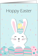 Cute White Easter Bunny and Chicken in Egg card