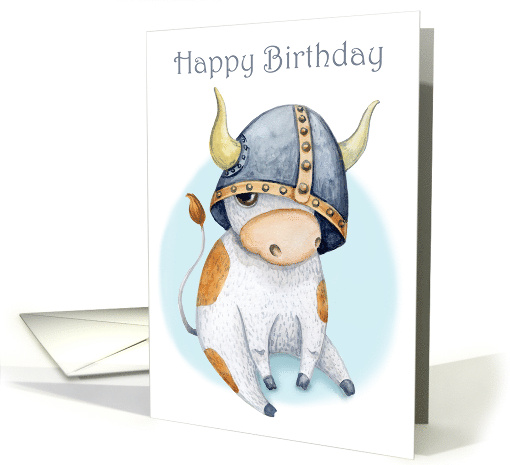Birthday for Boys Cute Cow Calf in Viking Helmet card (1676656)