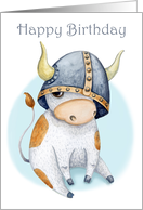 Birthday for Boys Cute Cow Calf in Viking Helmet card