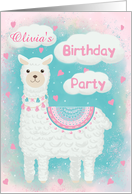 Invitation Birthday for Girl Cute Pink and Turquoise Llama card