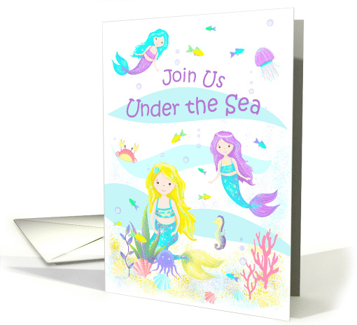 Birthday Party Invitation for Girl Cute Cartoon Mermaids card