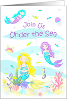 Birthday Party Invitation for Girl Cute Cartoon Mermaids card