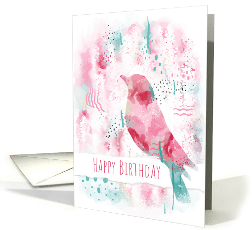 Happy Birthday Bird and Abstract Flowers card (1686652)