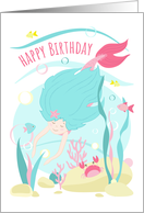 Birthday for Girl Cute Cartoon Diving Mermaid card