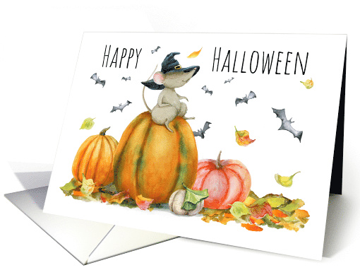 Halloween Cute Cartoon Witch Mouse Watercolor card (1690092)