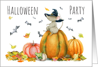 Halloween Party Cute Mouse and Pumpkins card