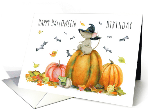 Halloween Birthday Cute Mouse and Pumpkins card (1697658)