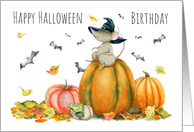 Halloween Birthday Cute Mouse and Pumpkins card
