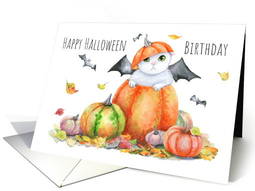 Halloween Birthday Cute Cat and Pumpkins card (1697688)