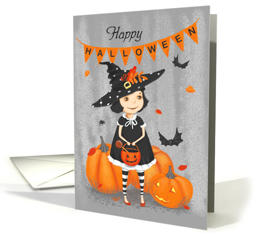 Happy Halloween Cute Cartoon Little Witch card (1699038)