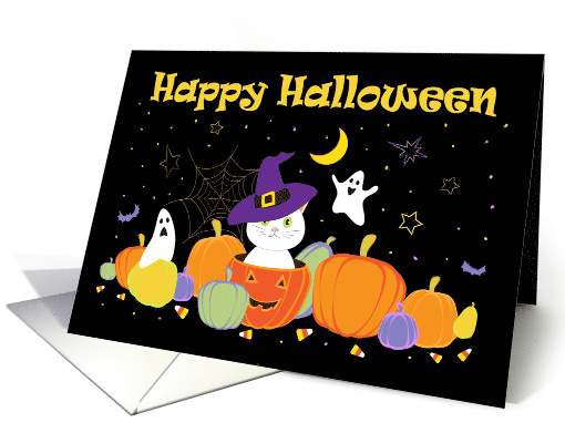 Happy Halloween Cute Cat Ghosts Pumpkins card (1700356)