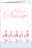 Let it Snow Christmas Pink Flamingo card