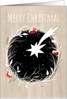 Merry Christmas Star and Wreath with Red Berries card