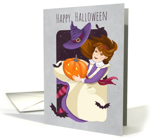 Happy Halloween Cute Witch with Pumpkin card (1742560)