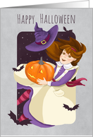 Happy Halloween Cute Witch with Pumpkin card