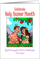 Celebrate Holy Humor Month of April Adam and Eve in Garden of Eden card
