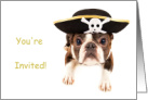 Kids Birthday Party Invitation Boston Terrier Wearing Pirate’s Hat card