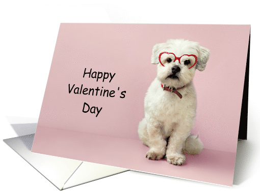 Valentine's Day dog wearing red heart-shaped glasses card (1757614)