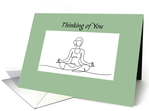 Thinking of You Namaste Meditating Woman Green Background card