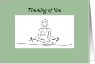 Thinking of You Namaste Meditating Woman Green Background card