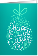 Happy Easter White Egg Ornament with Tied String Green Background card