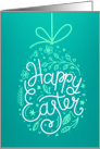 Happy Easter White Egg Ornament with Tied String Green Background card