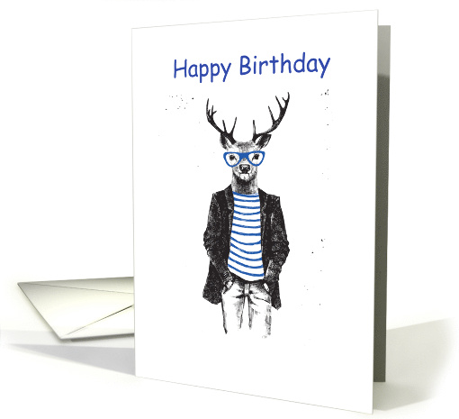 Happy Birthday to My Deer Friend Hipster Deer in Blue Glasses card