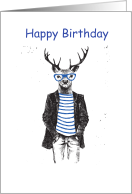 Happy Birthday to My Deer Friend Hipster Deer in Blue Glasses card