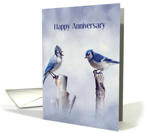 Happy Anniversary Two Blue Jays Perched Next to Each Other card