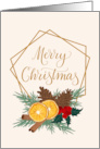 Merry Christmas with Geometric Frame Christmas Spices and Holly card