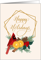 Happy Holidays with Geometric Frame Cardinal Holly and Spices card