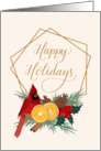 Happy Holidays with Geometric Frame Cardinal Holly and Spices card