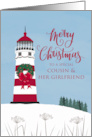 Cousin and HER Girlfriend Nautical Christmas with Bow on Lighthouse card