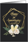 Father and Step Mother 1st Anniversary with Wine Glasses and Peonies card