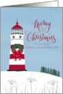 Great Grandnephew Merry Nautical Christmas with Bow on Lighthouse card