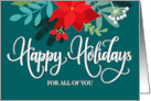 Happy Holidays For All of Us with Poinsettias Rosehip and Berries card