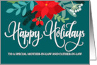 Customizable Happy Holidays In Laws with Poinsettias and Berries card