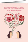 Cousin for Valentine’s Day with Hedgehogs and Heart Shaped Flowers card