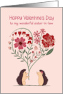 Sister In Law for Valentine’s Day with Hedgehogs and Flowers card
