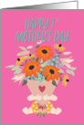 1st Mother’s Day with Light Skin Tone Baby holding Flower Bouquet card