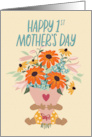 1st Mother’s Day with Medium Skin Tone Baby holding Flowers card