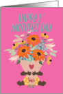 1st Mother’s Day with Dark Skin Tone Baby holding Flower Bouquet card