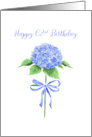 Happy 62nd Birthday with Watercolor Blue Hydrangea with Ribbon Bow card