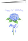 Happy 81st Birthday with Watercolor Blue Hydrangea with Ribbon Bow card