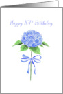 Happy 101st Birthday with Watercolor Blue Hydrangea with Ribbon Bow card