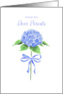 Thank You Parents with Watercolor Hydrangea Flower with Ribbon Bow card