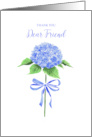 Thank You Friend with Watercolor Hydrangea Flower with Ribbon Bow card
