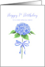 Happy 1st Birthday Niece with Watercolor Blue Hydrangea with Bow card