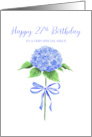 Happy 27th Birthday Niece with Watercolor Blue Hydrangea with Bow card