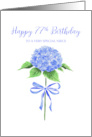 Happy 77th Birthday Niece with Watercolor Blue Hydrangea with Bow card
